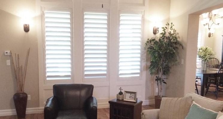 Salt Lake City family room white shutters